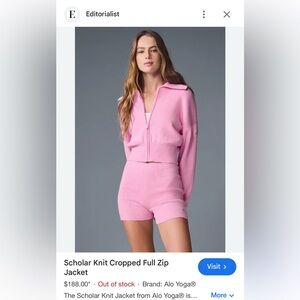 ALO Yoga Pink Cropped Knit Full-Zip Jacket